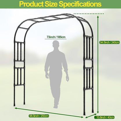 BUKLIYN Garden Arch Trellis - Length: 98.5in, Height: 94.5in Garden Trellis for Climbing Plants Outdoor - Garden Arch for Lawn, Party, Ceremony Wedding Decoration (Black)