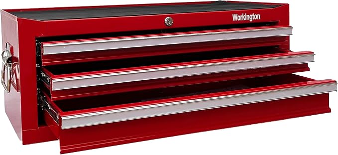 Workington Industrial 3 Drawers Portable Metal Intermediate Box, 26" Middle Tool Chest Cabinet with Ball Bearing Drawer Slides, Steel Tool Storage Box Organizer 4009 Red