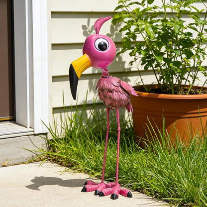 26” Metal Flamingo Statue Outdoor Garden Decor - Funny Flamingo Sculpture for Lawn, Backyard,Yard Art Gift- Unique Flamingo Figurine for Birthday, Housewarming, Christmas