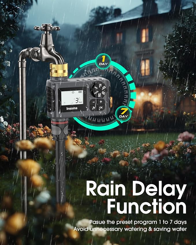 2-Packs Water Timer for Outdoor Garden Hose, Hose Timer with Rain Delay/Manual Mode, Automatic Drip Irrigation Controller System for Lawn Yard Garden Watering