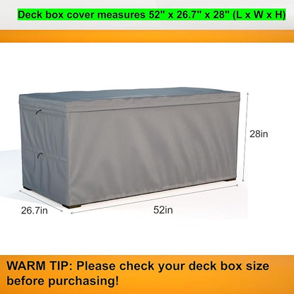 Deck Box Cover - Outdoor Storage Box Cover 130 Gallon, Heavy Duty 600D Oxford Cloth Water And Dust Resistant, Size 52 x26.7 x 28 Inches Fits Most Patio Box.