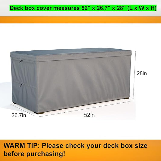 Deck Box Cover - Outdoor Storage Box Cover 130 Gallon, Heavy Duty 600D Oxford Cloth Water And Dust Resistant, Size 52 x26.7 x 28 Inches Fits Most Patio Box.