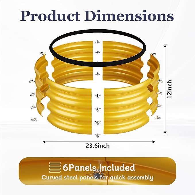 2 x 2 x 1 ft Round Raised Garden Bed, Yellow 3 Pack 0.6 mm Thick Galvanized Steel Planter Box with Double Layer Paint and Safety Edge Trim for Vegetables Flowers Herbs Outdoor Garden