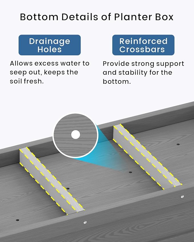 HDPE Raised Garden Bed with Legs, 49x21x27in All-Weather Heavy Duty Planter Box, Outdoor Elevated Garden Bed for Seeds, Herb, Flower, Vegetable (Grey)