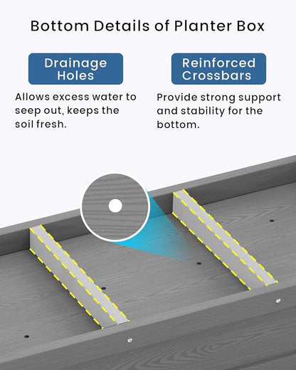 HDPE Raised Garden Bed with Legs, 49x21x27in All-Weather Heavy Duty Planter Box, Outdoor Elevated Garden Bed for Seeds, Herb, Flower, Vegetable (Grey)