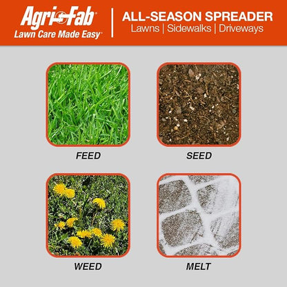 Agri-Fab Pull Behind Broadcast Spreader for Seed, Fertilizer, Salt and Ice Melt, 130 lb Hopper Capacity with Universal Hitch and 12 Ft Spread Width