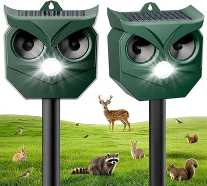 2 Pack Solar Ultrasonic Animal Repeller with Flashing LED Lights – Cat Deterrent Outdoor for Squirrels, Deer, Raccoons, Rabbits, Skunks, Dogs – Protects Garden, Yard, Lawn, Farm & Crops