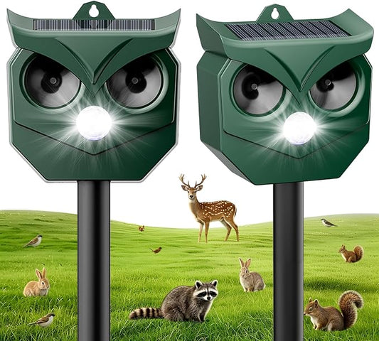 2 Pack Solar Ultrasonic Animal Repeller with Flashing LED Lights – Cat Deterrent Outdoor for Squirrels, Deer, Raccoons, Rabbits, Skunks, Dogs – Protects Garden, Yard, Lawn, Farm & Crops