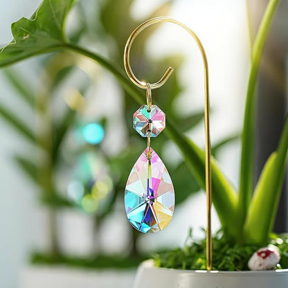 4PCS Small Trellis for Mini Potted Plants with Crystal Prisms Sun Catcher | Indoor Plant Accessories ,7.5inch Metal Plant Stakes Suncatchers for Fairy Garden,Rainbow Crystals,Whimsical Decor For Home