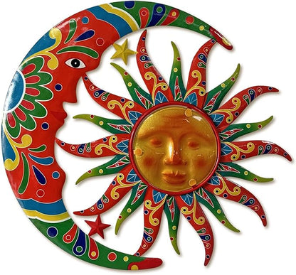 Limygus Colorful Metal Sun Moon Stars Wall Art, Indoor Outdoor Decor for Patio Garden Bedroom