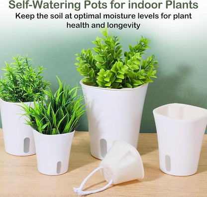 18 Pcs Self Watering Pots 3 Sizes Plastic Self Watering Planters Small Flower Plant Pot with Inner White Pot for Indoor House Plants, Flower (3", 4", 5")