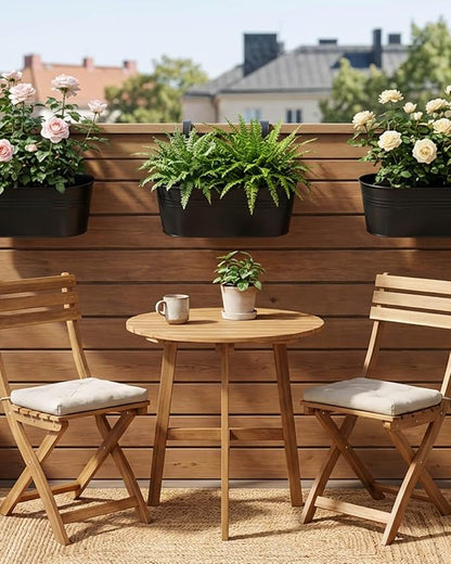 vensovo 16 Inch Railing Planter for Outdoor Plants - 3 Pack Large Metal Balcony Hanging Planters with Detachable Hooks and Drain Holes Oval Box Rail Pots for Home Garden Fence, Black