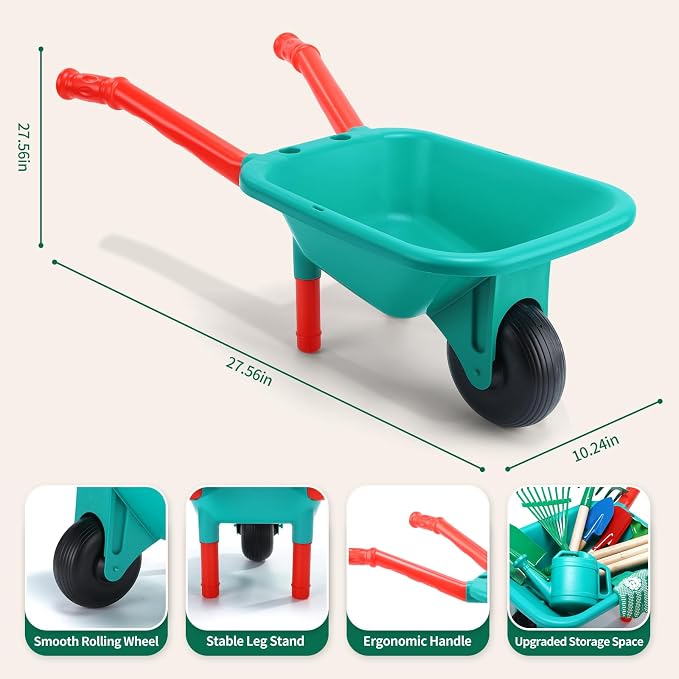 CUTE STONE Kids Gardening Tools Set - 9PCS Toddler Garden Toy with Kids Wheelbarrow, Kids Shovel and Rake Set for Backyard Garden Play, Indoor & Outdoor Gift for Boys Girls Ages 3-5