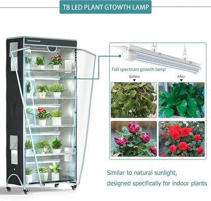 Indoor Greenhouse 6-Tier Plant Rack with Cover & 5 T8 Grow Lights | Thermometer & Timer – Seedlings, Flowering, Herbs & Vegetables, Indoor Gardening, Easy Assembly 30"W x 14"D x 72"H