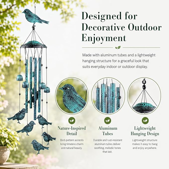 LESES Wind Chimes for Outside, Bird Outdoors Wind Chimes with 4 Aluminum Tubes, 35" Sympathy Windchimes Outdoors Clearance Home Garden Patio Decor, Unique Memorial Gifts for Mom