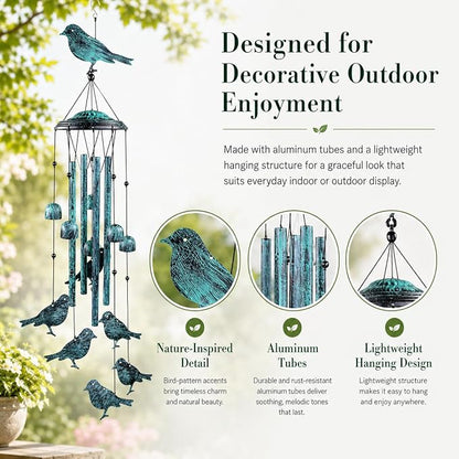 LESES Wind Chimes for Outside, Bird Outdoors Wind Chimes with 4 Aluminum Tubes, 35" Sympathy Windchimes Outdoors Clearance Home Garden Patio Decor, Unique Memorial Gifts for Mom