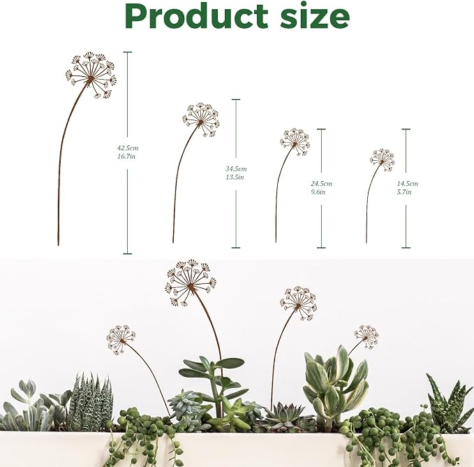 4-Pack Dandelion Metal Flowers for Outside, Rustic Wild Flower Decorative Garden Stakes for Potted Plants, Metal Yard Art, Gift-Boxed Indoor & Outdoor Garden Decor (Dandelion Flower Set)