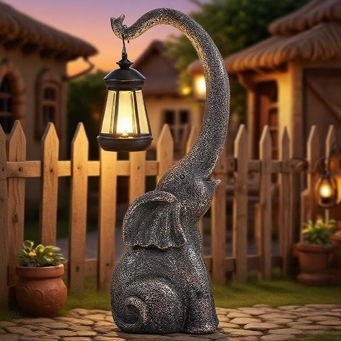 IVCOOLE Elephant Statue, Elephant Garden Statue with Solar Light, Elephant Decor, Outdoor Elephants Statue, Elephants Gifts for Mom