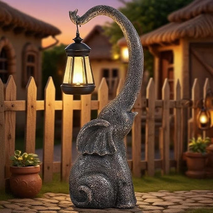 IVCOOLE Elephant Statue, Elephant Garden Statue with Solar Light, Elephant Decor, Outdoor Elephants Statue, Elephants Gifts for Mom