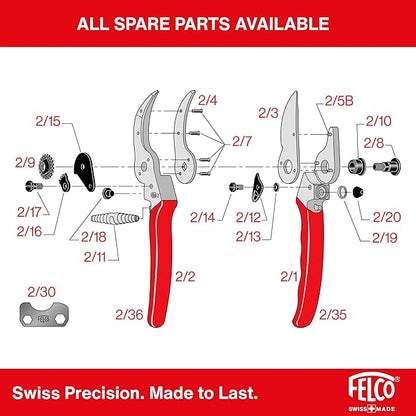 Felco F2 Pruning Shears – 9.25" Swiss-Made Garden Clippers for Professional Pruning | Hand Pruners for Gardening | Garden Tool Cutter with Precision Bypass Blade, Aluminum Body, Replaceable Parts