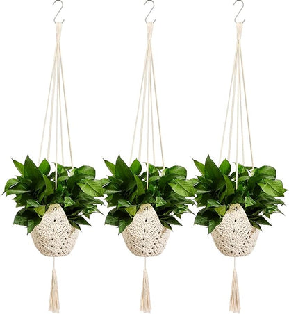 Shappy 3 Pack Boho Macrame Plant Hanger, Large Hanging Planter Plant Holder Pot Hanger Hanging Basket Wall Planters, Plants Lover Gift for Indoor Garden (Classic,Cream)