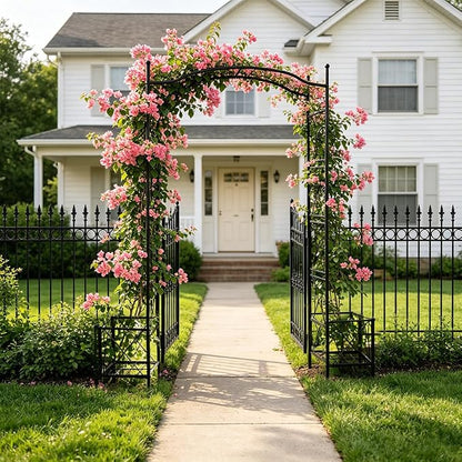 Metal Garden Arbors 93" Thickened Arch Trellis for Climbing Plants | Outdoor Arbor with Planter Box Rustproof Trellises Grapes Rose Wedding Arched Entrance Backdrop Stand Party Event Decoration