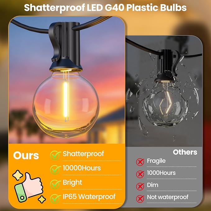Mlambert 100FT(25FTx4) Solar Powered String Lights Outdoor, Waterproof Patio Light String with 40+3 Shatterproof LED G40 Bulbs for Backyard Garden-Black
