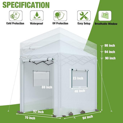 WORKPRO Greenhouse, 94" x70" x98" Pop-up Greenhouse for Outdoors , Heavy Duty Gardening House with Sturdy PE Cover, Roll-up Entry Doors and 2 Screen Windows, for Patio, Backyard, Balcony