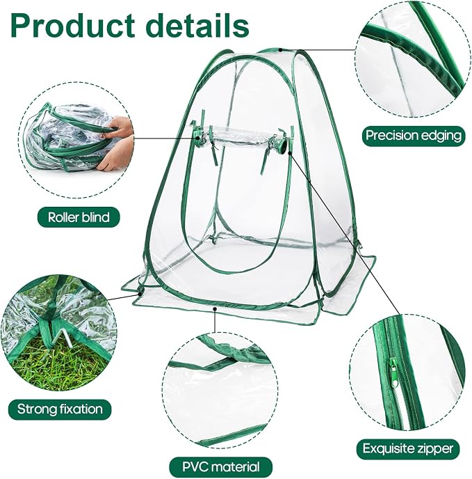 Lyellfe Pop Up Greenhouse Cover, PVC Mini Greenhouse with Nails, 28" x 28" x 34" Clear Portable Backyard Gardening Flower Sunshine Tent Room for Indoor Outdoor Plant, Cold Frost Protector