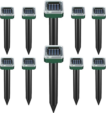 Mole Repellent Solar Powered 10 Pack,Snake Repellent Ultrasonic Vole Snake Repeller for Lawns and Yards,Waterproof Outdoor Gopher Repeller Effective for Garden