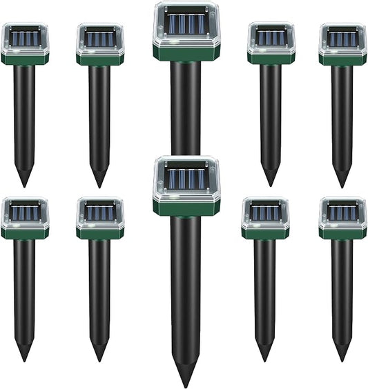 Mole Repellent Solar Powered 10 Pack,Snake Repellent Ultrasonic Vole Snake Repeller for Lawns and Yards,Waterproof Outdoor Gopher Repeller Effective for Garden
