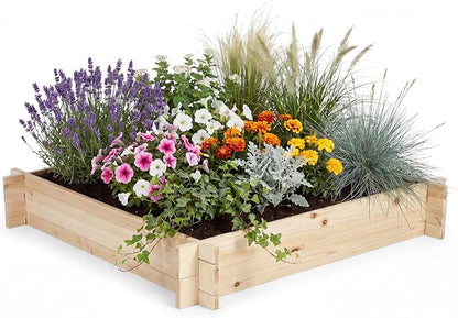 Giantex Wooden Raised Garden Bed, 40" x 40" Square Fir Wood Planter Box with Open-Ended Base for Vegetables Flowers Herbs, Easy Assembly, Elevated Planter for Patio, Backyard, Garden and Balcony