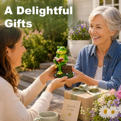 Solar Frog Garden Decor - Resin Frog Decor with LED Lights Outdoor Patio Yard Decor Garden Statue - Unique Frog Gifts for Mom Women