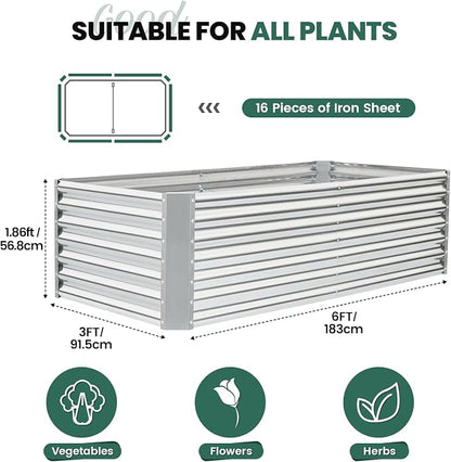 G GOOD GAIN 6x3x2 ft Galvanized Raised Garden Bed Kit, Large Metal Planter Box Outdoor for Vegetables, Flowers, Herbs, 269 Gallon Capacity Deep Root Design, Silver