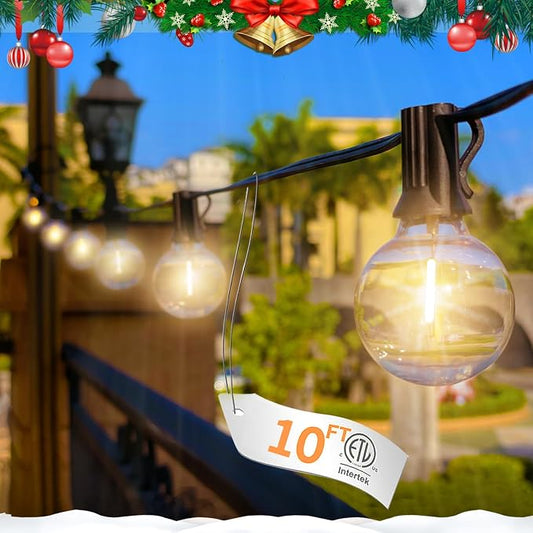 10FT LED Outdoor String Lights - Waterproof Patio Lights Shatterproof G40 Edison Globe Bulb, Connectable Hanging Outdoor String Lighting for Indoor Backyard Yard Gazebo Porch Party Decor - SOLROS