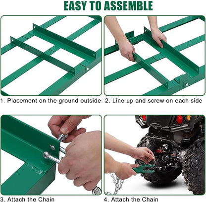 GarveeTech Drag Harrow Driveway Grader 8 ft, Driveway Drag for Gravel with 6 ft Heavy Duty Chain, Tow Behind Lawn Rake for ATV, UTV, Tractor, Mower, Power Rake for Gravel, Sand, Soil, Hay