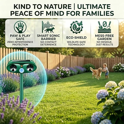Ultrasonic Deer Repellent Device for Plants Garden Solar Animal Repellent Outdoor with Motion Activated for Rabbit Cat Deterrent Raccoon Squirrel Fortress Pro Keep Pest Out of Yard,2 Pack