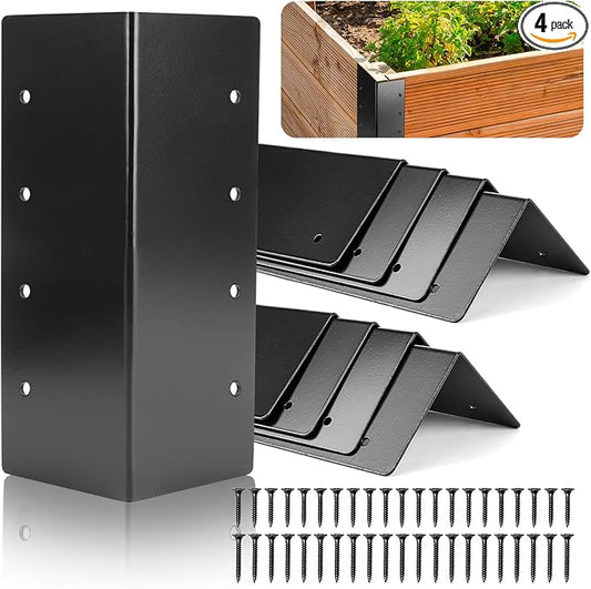 Raised Garden Bed Corner Brackets for Flower Vegetable Furniture Planter Wood Garden Bed Box, Black Metal Corner Brackets Decorative with Screws (Matte Black -8pack, 3"x3"x6")