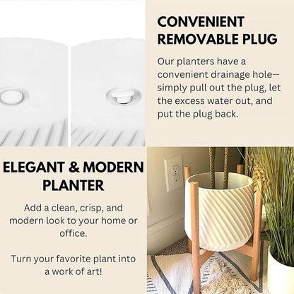 Fox & Fern Large Indoor Planter, Modern Large Plant Pot for Indoor or Outdoor, UV and Frost Resistant - 12 Inch, Matte White Flower Pot with Drainage Plug, 3D Printed Design