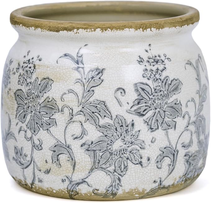 Dosayes Ceramic Pot for Planter, Vintage Flower Pot with Drainage Holes, 6.29 inch Ice Crack Glazed Indoor Planters Pot (Old World)