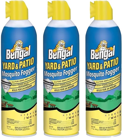 Bengal Yard and Patio Mosquito Fogger - 17 oz Can, 3 Pack | Kills Spiders and Prevents Nesting