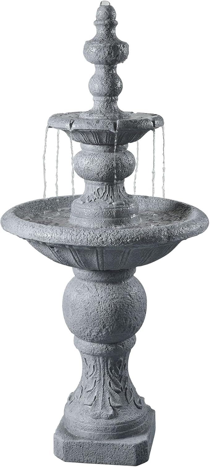 Teamson Home 52.56 in. Outdoor Two-Tier Water Fountain with Realistic ICY Stone Texture for Outdoor Living Spaces Creating a Calming Oasis for Gardens, Landscaping, Patios, Balconies, Lawns, Gray | Realistic ICY Stone Texture, For Gardens, Landscaping,...