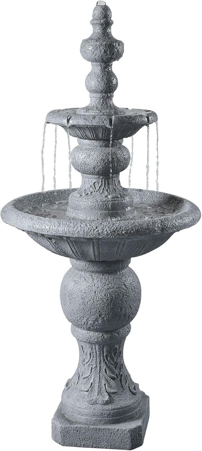 Teamson Home 52.56 in. Outdoor Two-Tier Water Fountain with Realistic ICY Stone Texture for Outdoor Living Spaces Creating a Calming Oasis for Gardens, Landscaping, Patios, Balconies, Lawns, Gray | Realistic ICY Stone Texture, For Gardens, Landscaping,...