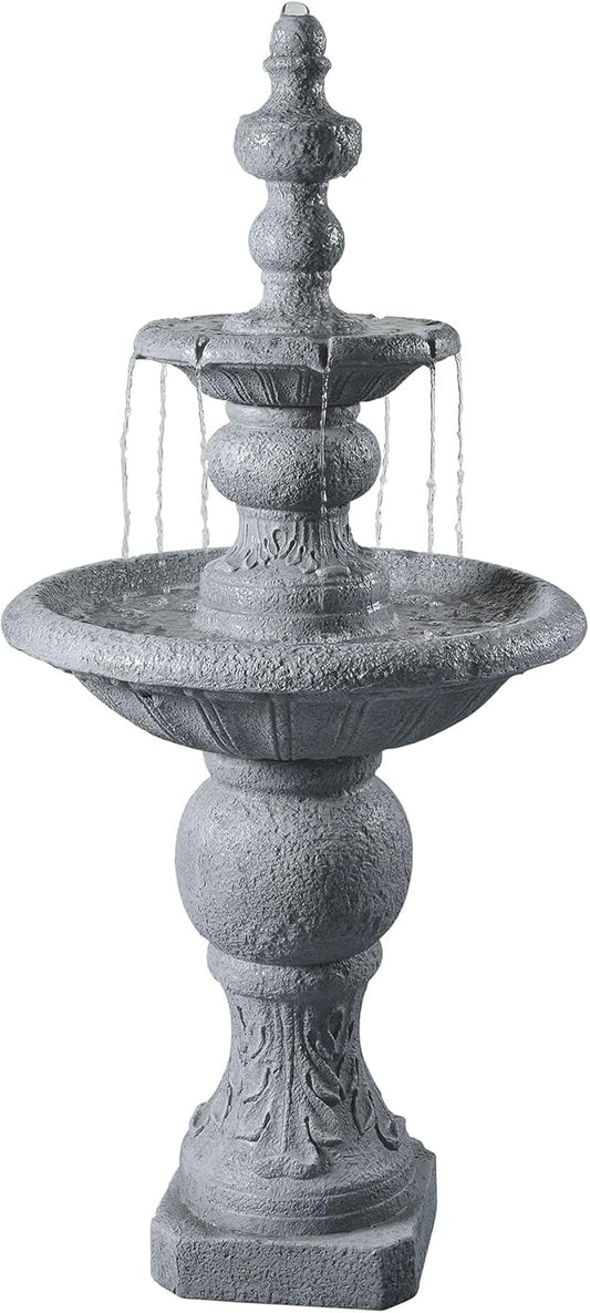 Teamson Home 52.56 in. Outdoor Two-Tier Water Fountain with Realistic ICY Stone Texture for Outdoor Living Spaces Creating a Calming Oasis for Gardens, Landscaping, Patios, Balconies, Lawns, Gray | Realistic ICY Stone Texture, For Gardens, Landscaping,...