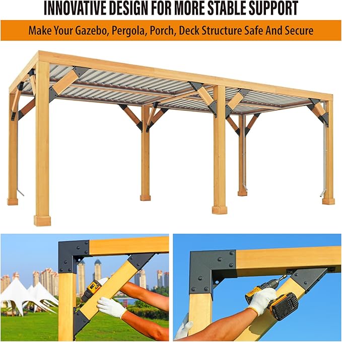 8pack 2x4 (Actual 1.5''x3.5'') Degree Angle Support Brackets, For Pergola, Gazebo, Deck Wood Frame Structures Provide Support 45° Degree Angle Bracket