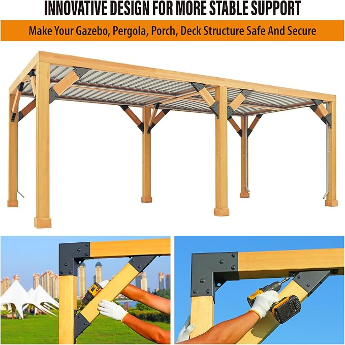 4pack 2x4 (Actual 1.5''x3.5'') Degree Angle Support Brackets, For Pergola, Gazebo, Deck Wood Frame Structures Provide Support 45° Degree Angle Bracket