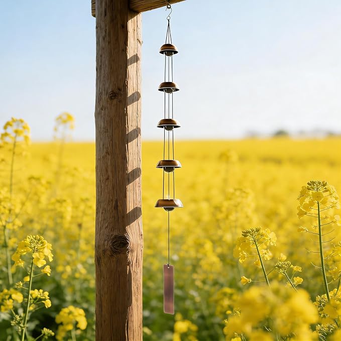 Wind Chimes for Outside Clearance, 36 Inch Temple Wind Chime, 5 Copper Bells with Deep Tones, Feng Shui Decor for Home Yard Garden Zen & Patio, Memorial Gift for Women, Mom, Grandma