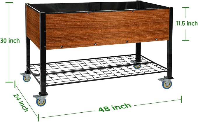 Raised Garden Bed with Legs and Wheels, Self-Watering Planter Box, 48x24x30 in Elevated Raised Bed with Drainage Hole, Built to Withstand Sun, Rain, and Wind for Up to 2 Years
