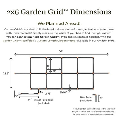 Garden Grid Watering System - 2x6 Cornerless | Raised Garden Bed Drip Irrigation System, But Better | Pre-Assembled, Waters Every Plant | Ideal for Beds w/Corner Posts or Curved Ends | 22.5"x66"