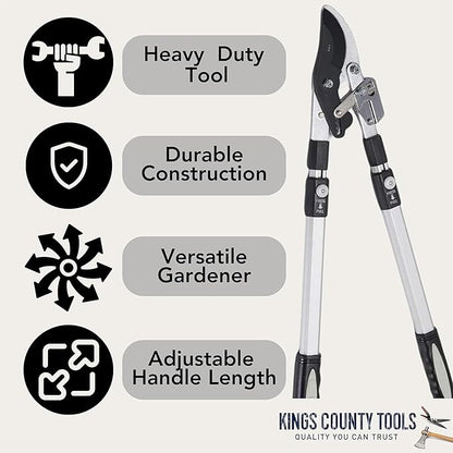 Tree Trimmer Loppers - Double Ratcheting Bypass Pruners - Extendable 26" - 40" Long Handles - Loppers for Tree Trimming Heavy Duty by Kings County Tools